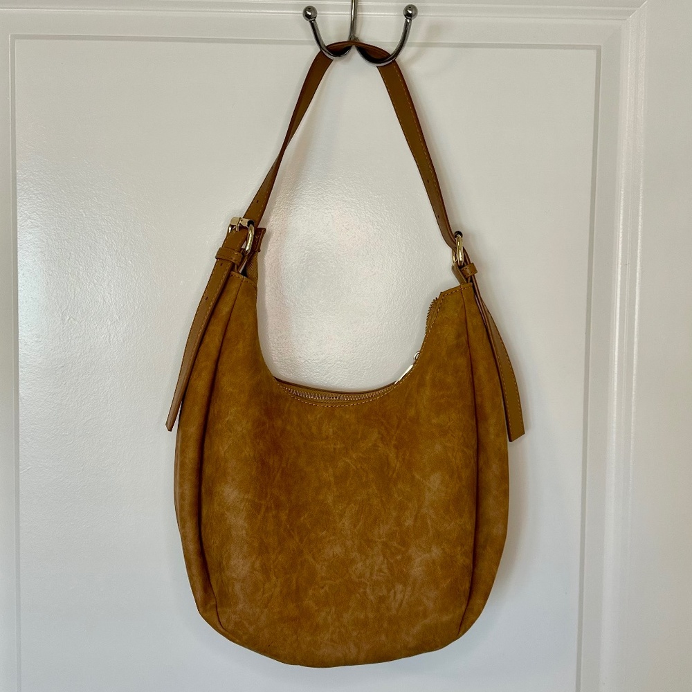 4th & Reckless, Camel Brown Faux Suede Crescent Shoulder Bag - Picture 6 of 10